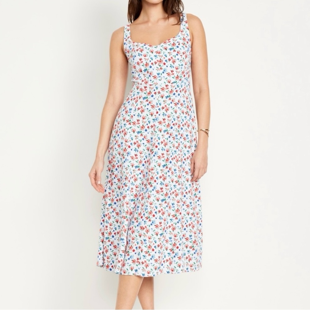 Fit & Flare Linen-Blend Midi Dress Floral